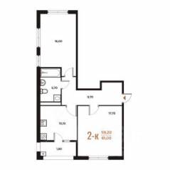 ЖК «Новое Летово», планировка 2-комнатной квартиры, 61.00 м²