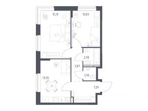 ЖК «Богдановский Лес», планировка 2-комнатной квартиры, 53.92 м²