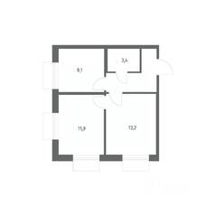 ЖК «Парусная 1», планировка 2-комнатной квартиры, 43.00 м²
