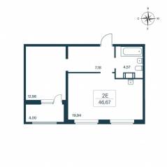 ЖК «Расцветай в Янино», планировка 1-комнатной квартиры, 47.00 м²