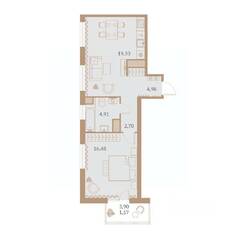 ЖК «Talento», планировка 1-комнатной квартиры, 50.30 м²