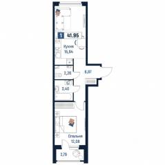 ЖК «Максималист», планировка 1-комнатной квартиры, 41.95 м²