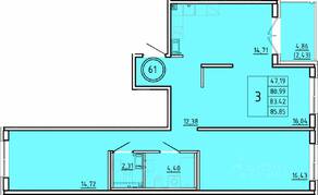 МЖК «Образцовый квартал 16», планировка 3-комнатной квартиры, 81.17 м²