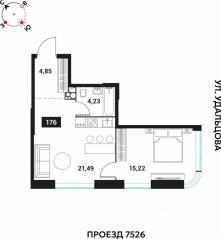 ЖК «Инноватор», планировка 2-комнатной квартиры, 45.79 м²