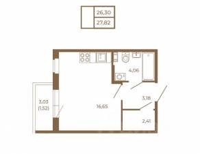 МЖК «Новая история», планировка студии, 27.82 м²