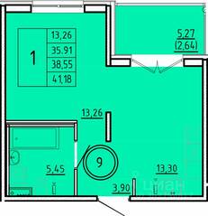 МЖК «Образцовый квартал 16», планировка 1-комнатной квартиры, 35.91 м²