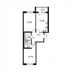 ЖК «Квартал Заречье», планировка 2-комнатной квартиры, 59.64 м²