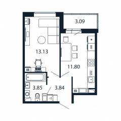 ЖК «Полис ЛАВрики», планировка 1-комнатной квартиры, 31.60 м²