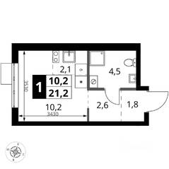 ЖК «1-й Ясеневский», планировка студии, 21.20 м²