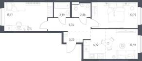 ЖК «Новое Видное», планировка 2-комнатной квартиры, 61.83 м²