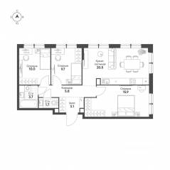 ЖК «Sokolinn Park», планировка 3-комнатной квартиры, 70.40 м²