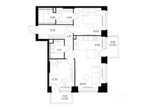 ЖК «Nova», планировка 2-комнатной квартиры, 69.81 м²