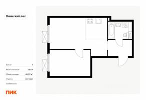 ЖК «Янинский лес», планировка 1-комнатной квартиры, 40.37 м²