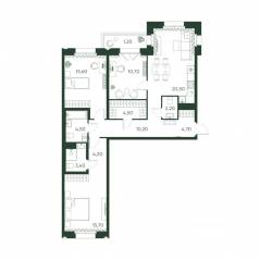 ЖК «Моисеенко, 10», планировка 3-комнатной квартиры, 97.40 м²