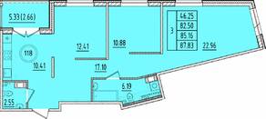 МЖК «Образцовый квартал 17», планировка 3-комнатной квартиры, 82.50 м²
