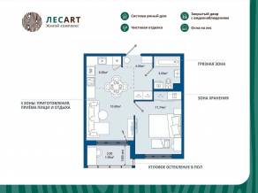 ЖК «ЛесART», планировка 1-комнатной квартиры, 38.03 м²