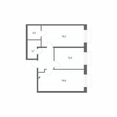ЖК «Парусная 1», планировка 2-комнатной квартиры, 64.70 м²