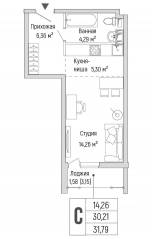ЖК «Riga Hills», планировка студии, 31.79 м²