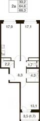 ЖК «Идеал», планировка 3-комнатной квартиры, 63.70 м²