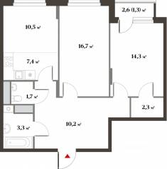 ЖК Миниполис «Восемь кленов», планировка 3-комнатной квартиры, 69.20 м²
