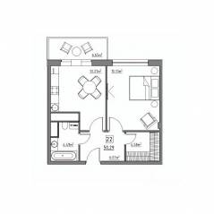 Апарт-комплекс «Residence 15», планировка 2-комнатной квартиры, 50.29 м²