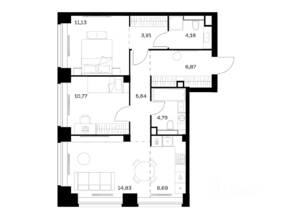 ЖК «Nova», планировка 2-комнатной квартиры, 68.81 м²