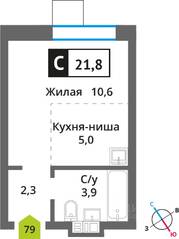 ЖК «Никольский квартал Отрада», планировка студии, 21.80 м²