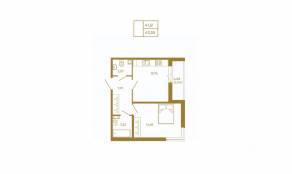 МЖК «Новая история», планировка 1-комнатной квартиры, 43.55 м²