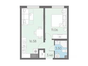 ЖК «Морская миля», планировка 1-комнатной квартиры, 34.60 м²