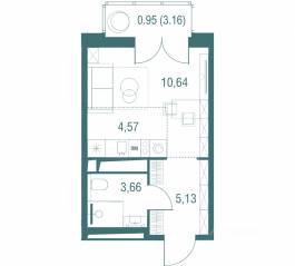ЖК «Одинбург», планировка студии, 24.95 м²