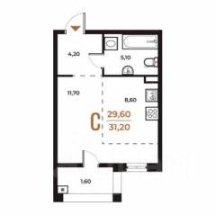 ЖК «Новое Летово», планировка студии, 31.20 м²