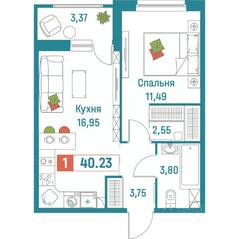ЖК «Графика», планировка 1-комнатной квартиры, 40.23 м²