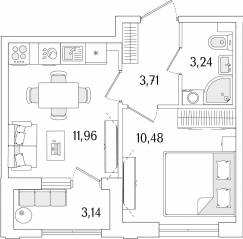 ЖК «Гранат», планировка 1-комнатной квартиры, 30.96 м²