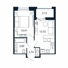 ЖК «Полис Новоселье», планировка 1-комнатной квартиры, 33.75 м²