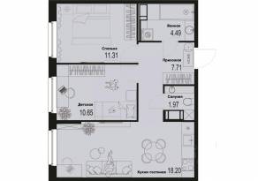 ЖК «ID Murino III», планировка 2-комнатной квартиры, 54.33 м²