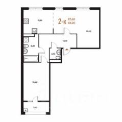 ЖК «Новое Летово», планировка 2-комнатной квартиры, 69.20 м²