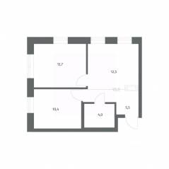 ЖК «NEWПИТЕР», планировка 2-комнатной квартиры, 45.20 м²