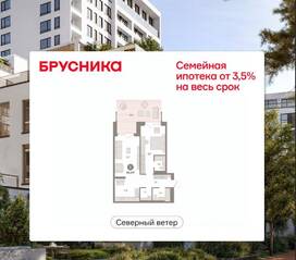 ЖК Квартал «Северный ветер», планировка 1-комнатной квартиры, 91.53 м²