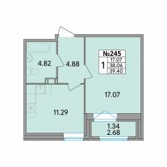 ЖК «Рождественский квартал», планировка 1-комнатной квартиры, 39.40 м²