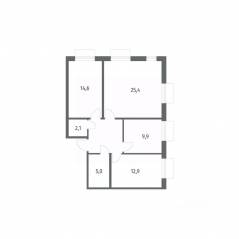ЖК «Парусная 1», планировка 3-комнатной квартиры, 79.20 м²
