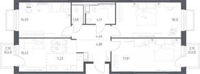 ЖК «Томилино Парк», планировка 3-комнатной квартиры, 82.03 м²