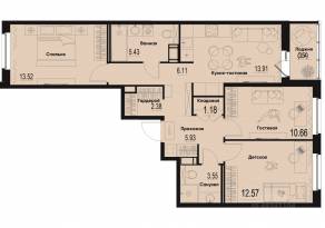 ЖК «ID Murino III», планировка 3-комнатной квартиры, 77.01 м²
