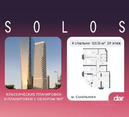 ЖК «Солос», планировка 4-комнатной квартиры, 125.15 м²