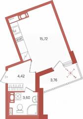 ЖК «Патио», планировка студии, 25.62 м²