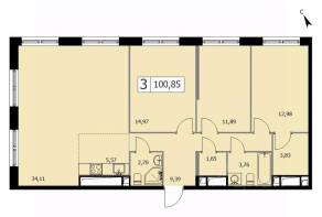 ЖК «Self», планировка 3-комнатной квартиры, 100.50 м²