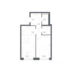 ЖК «Квартал Авиаторов», планировка 1-комнатной квартиры, 43.71 м²