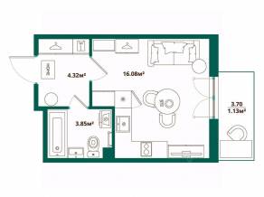 ЖК «ЛесART», планировка студии, 25.38 м²