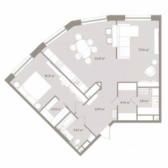 Апарт-комплекс «D'oro Mille», планировка 3-комнатной квартиры, 81.20 м²