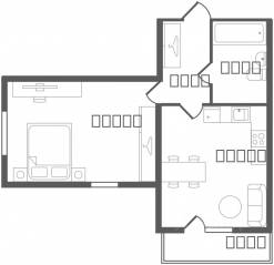 ЖК «Ювента», планировка 1-комнатной квартиры, 43.90 м²
