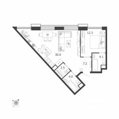 МФК «Voxhall», планировка 2-комнатной квартиры, 60.10 м²